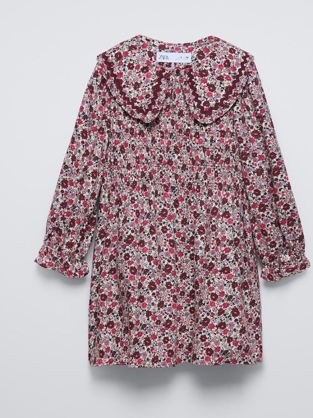 Boho Floral Smocked Mini Dress Peter Pan Collar Long Sleeve Zara Girls 13/14